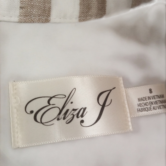 Eliza J Womens Striped Linen V Neck Lace Trim Circle Detail Summer Dress Size 8 - Picture 5 of 10